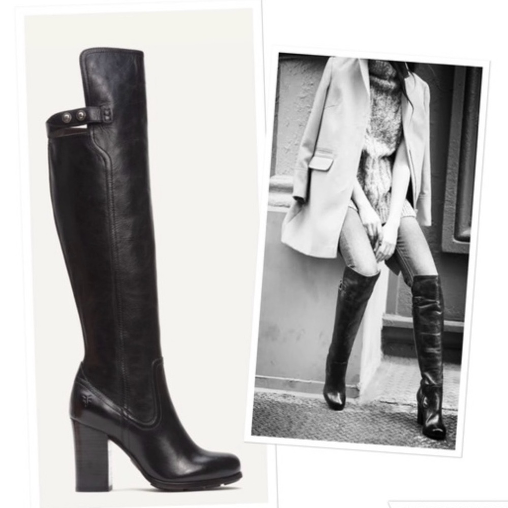 FRYE Women's Parker Over-The-Knee Engineer Black Leather Boot Size 6.5